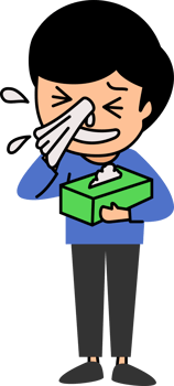 cute little boy sneezing with flu and blowing nose into tissue paper png