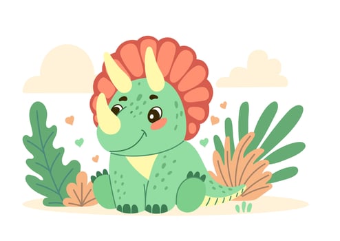 Cute dinosaur triceratops flat illustration of a cheerful up historical character vector
