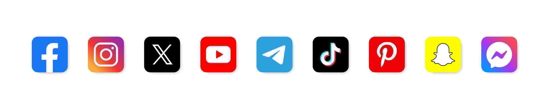 Facebook, Instagram, Twitter X, Youtube, Telegram, TikTok, Pinterest, Snapchat, Messenger logotype. Social media network. Popular messenger app. Editorial content. vector