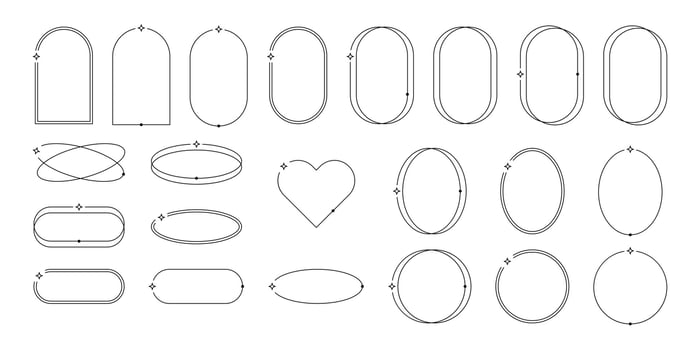Aesthetic frames pack of y2k elements. Minimalistic linear templates for posters, posts and stories. Borders for social networks. Isolated vector illustration on white background.