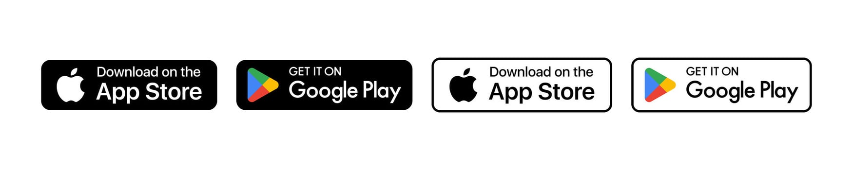Get it on Google play, Download on the App store popular realistic payment logotype. IOS, Android payment button icon. Vector illustration.