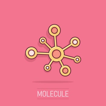 Hub network connection sign icon in comic style. Dna molecule vector cartoon illustration on white isolated background. Atom business concept splash effect.