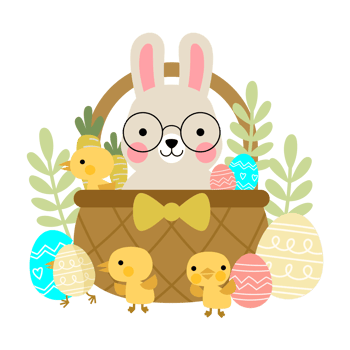 Basket Easter bunny rabbits chicks and Easter eggs clipart png