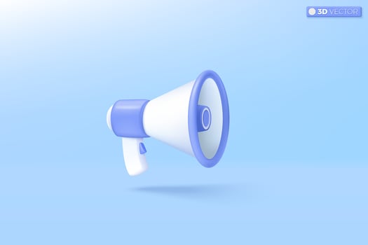 3d Blue and white color megaphone speaker icon symbol. loudspeaker bullhorn for announce discount promotion, sell reduced prices concept. 3D vector isolated illustration, Cartoon pastel Minimal style.