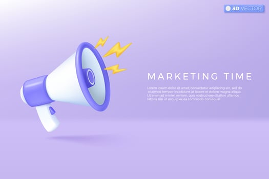 3d megaphone speaker with lightning icon symbol. loudspeaker announce discount promotion, Sell reduced prices, Marketing time concept. 3D vector isolated illustration, Cartoon pastel Minimal style.