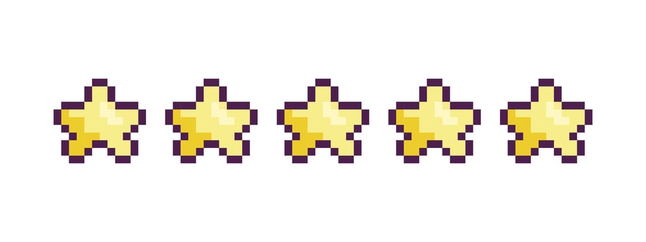 Pixel star rating, 8 bit, retro, y2k pixel icon on a completely white background vector