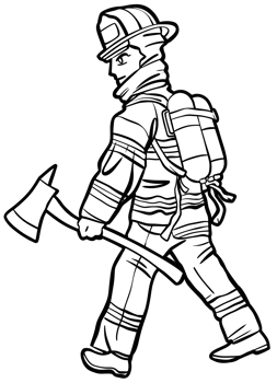 Cartoon Firefighter in Gear with Axe Walking png