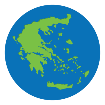 Greece map. Map of Greece in green color in globe design with blue circle color. png