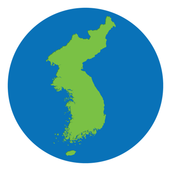North Korea and South Korea map. Map of Korea in green color in globe design with blue circle color. png