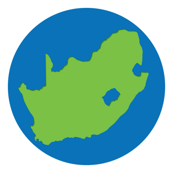 South Africa map. Map of South Africa in green color in globe design with blue circle color. png