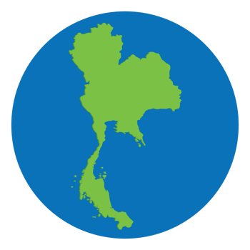 Thailand map green color in globe design with blue circle color. png