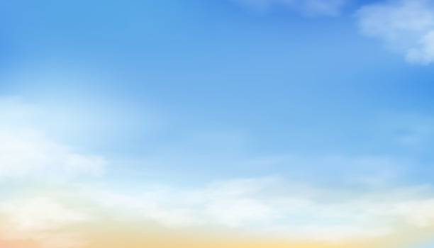 Sky Blue,Cloud Background,Horizon Spring Clear Sky in Morning by the beach,Vector beautiful landscape nature sunrise in Summer,Backdrop panoramic banner white soft fluffy clouds vector