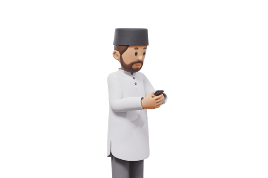 3d man holding a cellphone while interacting with transparent background png
