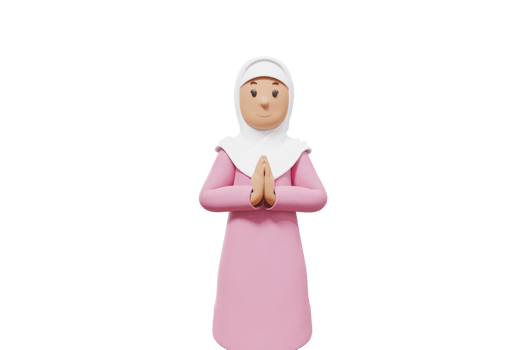 3d illustration of woman muslim put his hands together and said hello while looking at the camera png