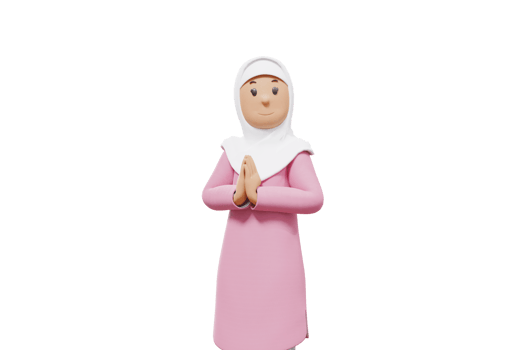 3d illustration of woman muslim put his hands together and said hello while looking at the camera png