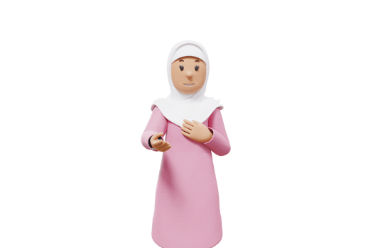 3d illustration of woman muslim put left hands on his chest and stretched out his left hand png