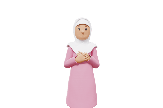 3d illustration of woman muslim put both hands on his chest while smiling png