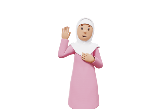 3d illustration of woman muslim raised right hand keeps his left hand on his chest png