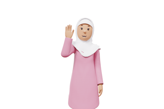 3d illustration of woman muslim raised right hand while making five gesture png