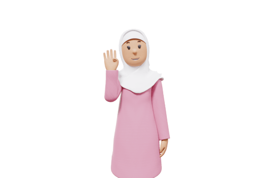 3d illustration of woman muslim raised right hand while making four gesture png