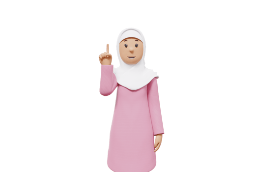 3d illustration of woman muslim raised right hand while making one gesture png