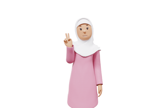 3d illustration of woman muslim  raised right hand while making two gesture png
