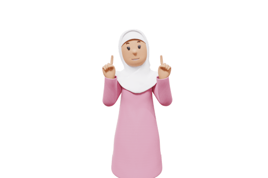 3d illustration of woman muslim  pointed at something above her png