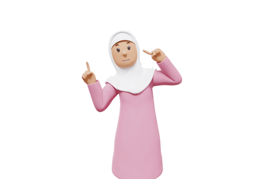 3d illustration of woman muslim  pointed at something above her png