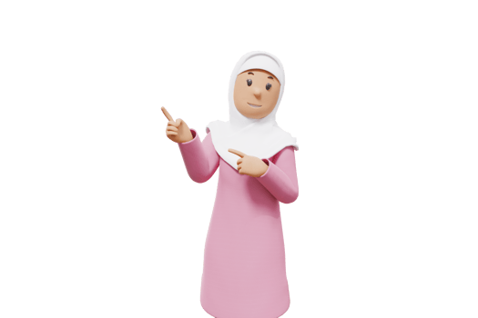 3d illustration of muslim woman pointing to something on the right side png