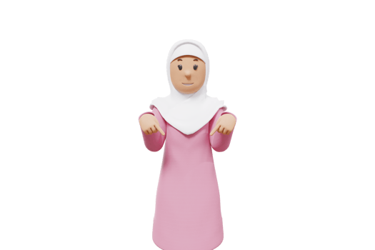 3d illustration of muslim woman pointing below while smiling to the camera png