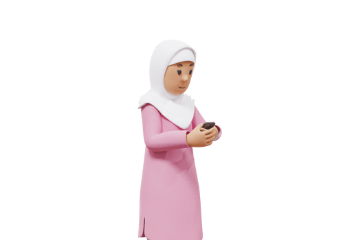3d woman muslim holding and looking at his cellphone png