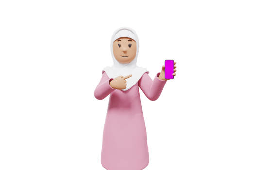 3d woman holding and pointing a cellphone while showing it to the camera png