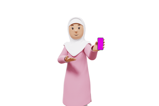 3d woman muslim holding a cellphone and showing it to the camera png