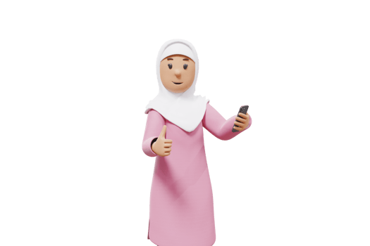 3d woman holding a cellphone and pointing her thumb at the camera png
