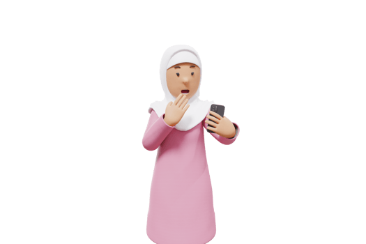 3d woman muslim was shocked when she saw her cellphone png