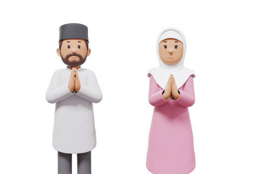 3D illustration of a Muslim man and woman greeting each other with transparent background png