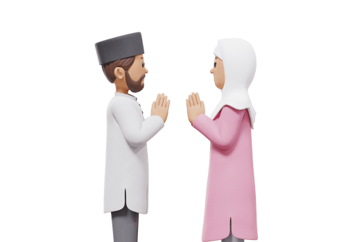 3D illustration of a Muslim man and woman greeting each other with transparent background png
