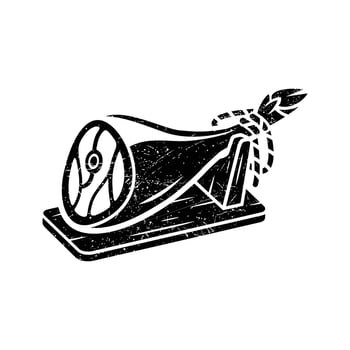 Ham leg on wooden stand. Meat farm pork sketch. Spanish jamon hand drawn engraving illustration vector