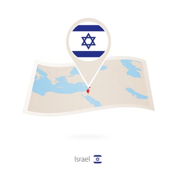 Folded paper map of Israel with flag pin of Israel. vector