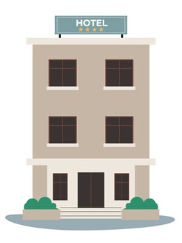 Hotel building facade, exterior, architecture. 4 star apartment vector