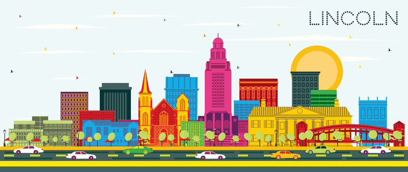 Lincoln Nebraska City Skyline with Color Buildings and Blue Sky. Business Travel and Tourism Concept with Historic Architecture. Lincoln USA Cityscape with Landmarks. vector