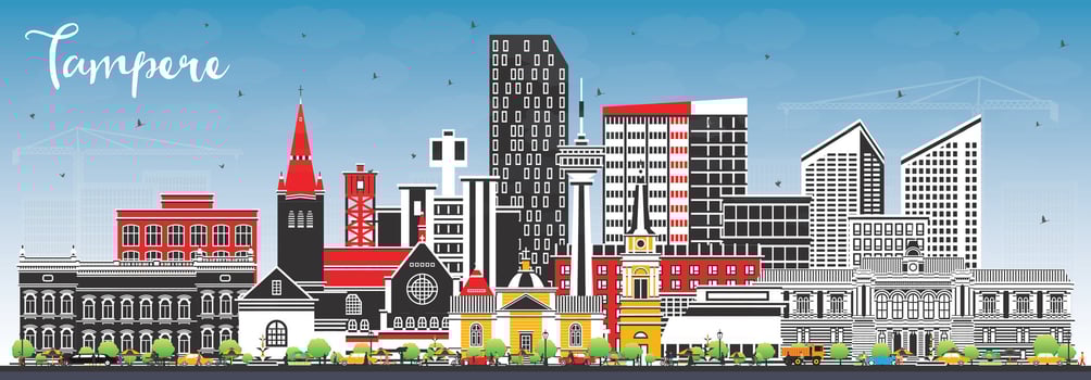 Tampere Finland city skyline with color buildings and blue sky. Tampere cityscape with landmarks. Business travel and tourism concept with modern and historic architecture. vector