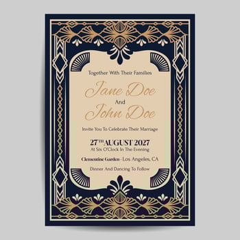 Art Deco Wedding Invitation Template vector