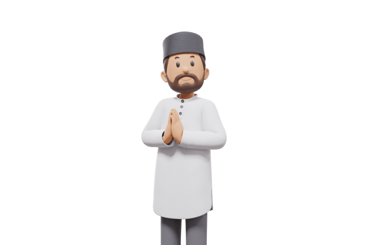 3d illustration of man muslim greeting, pointing and showing something at camera with transparent background png