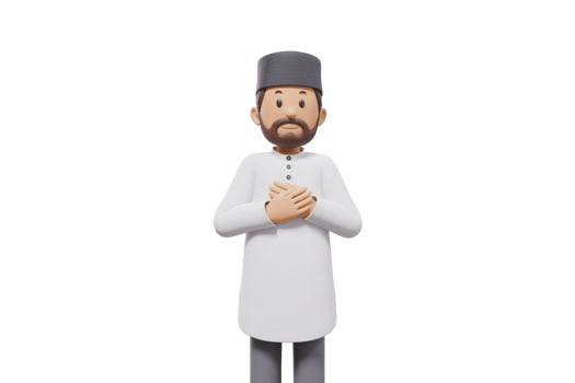 3d illustration of man muslim greeting, pointing and showing something at camera with transparent background png