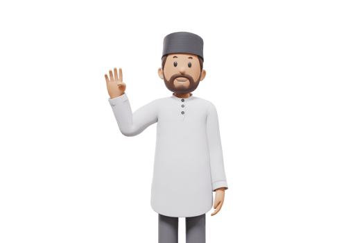 3d illustration of man muslim greeting, pointing and showing something at camera with transparent background png