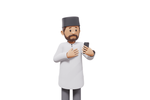 3d man holding a cellphone while interacting, expressing and smiling at the camera with a transparent background png