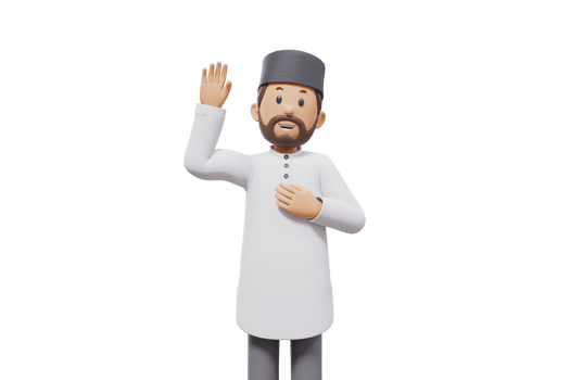 3d illustration of man muslim greeting, pointing and showing something at camera with transparent background png