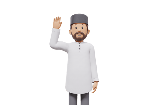 3d illustration of man muslim greeting, pointing and showing something at camera with transparent background png