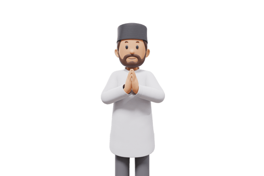 3d illustration of man muslim greeting, pointing and showing something at camera with transparent background png